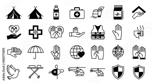 Black and white travel icons set.