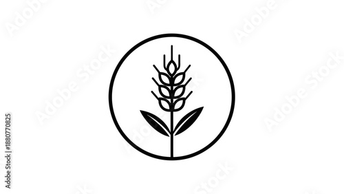Bold Icon of a Wheat Stalk within a Circular Frame, Representing Agriculture and Food Production, Isolated White Background.