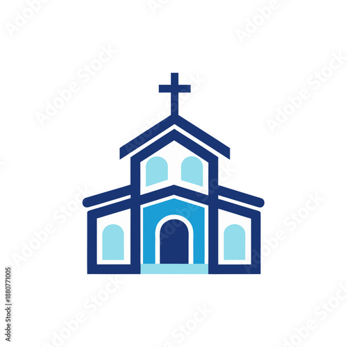 Small church building with cross isolated on transparent background