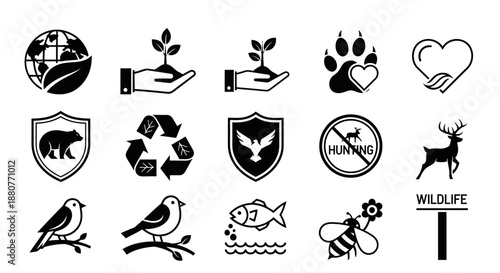 Black icons of animals and nature.