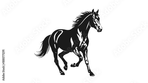 Dynamic Silhouette of Galloping Horse, Running Wild Animal in Motion, isolated white background.