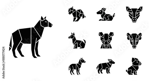 Black silhouette of a warthog family.