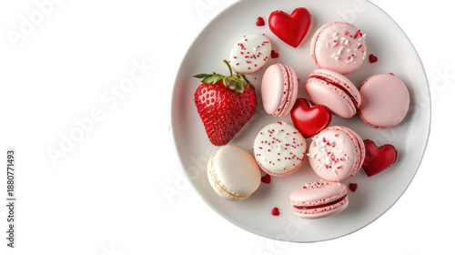 Valentine's day macarons, love hearts, romantic treats on transparent background