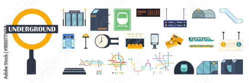 Metro subway transportation illustration set
