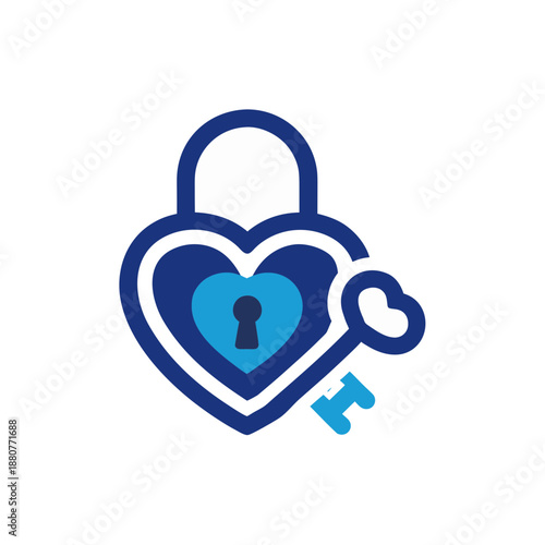 Secure heart with key isolated on transparent background