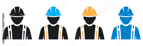 Diverse construction worker avatars with safety helmets and vests in various colors