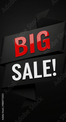 Wallpaper Mural Black ribbon banner with red and white "BIG SALE!" text, showcasing a modern and minimalist design ideal for advertising discounts or promotions Torontodigital.ca