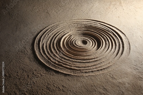 Textured ground with a series of concentric circles carved into its surface