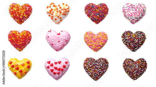 Colorful valentine's day heart macarons isolated on transparent background