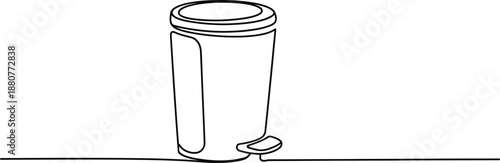 Continuous one line drawing of a trash can with foot pedal symbolizing cleanliness and waste disposal vector illustration