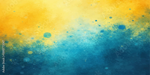 An abstract grunge wallpaper features a bright blend of colorful paint textures and vintage paper patterns with vibrant orange, blue, and yellow light spots creating a creative art illustration