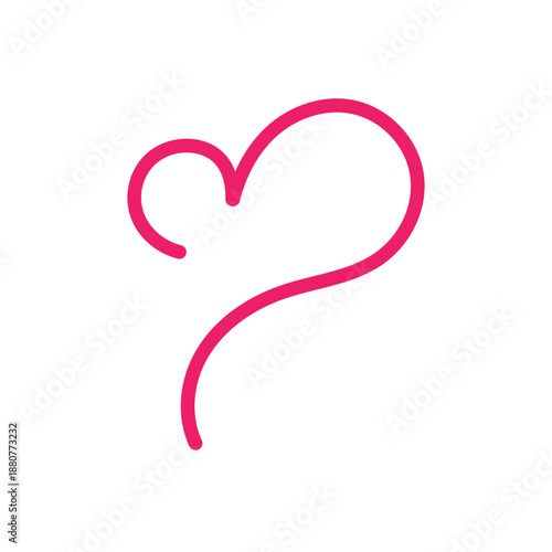Curved heart outline vector. Smooth curved heart stroke with tapered tail. minimal vector for modern branding, UI accents, and greeting art.
