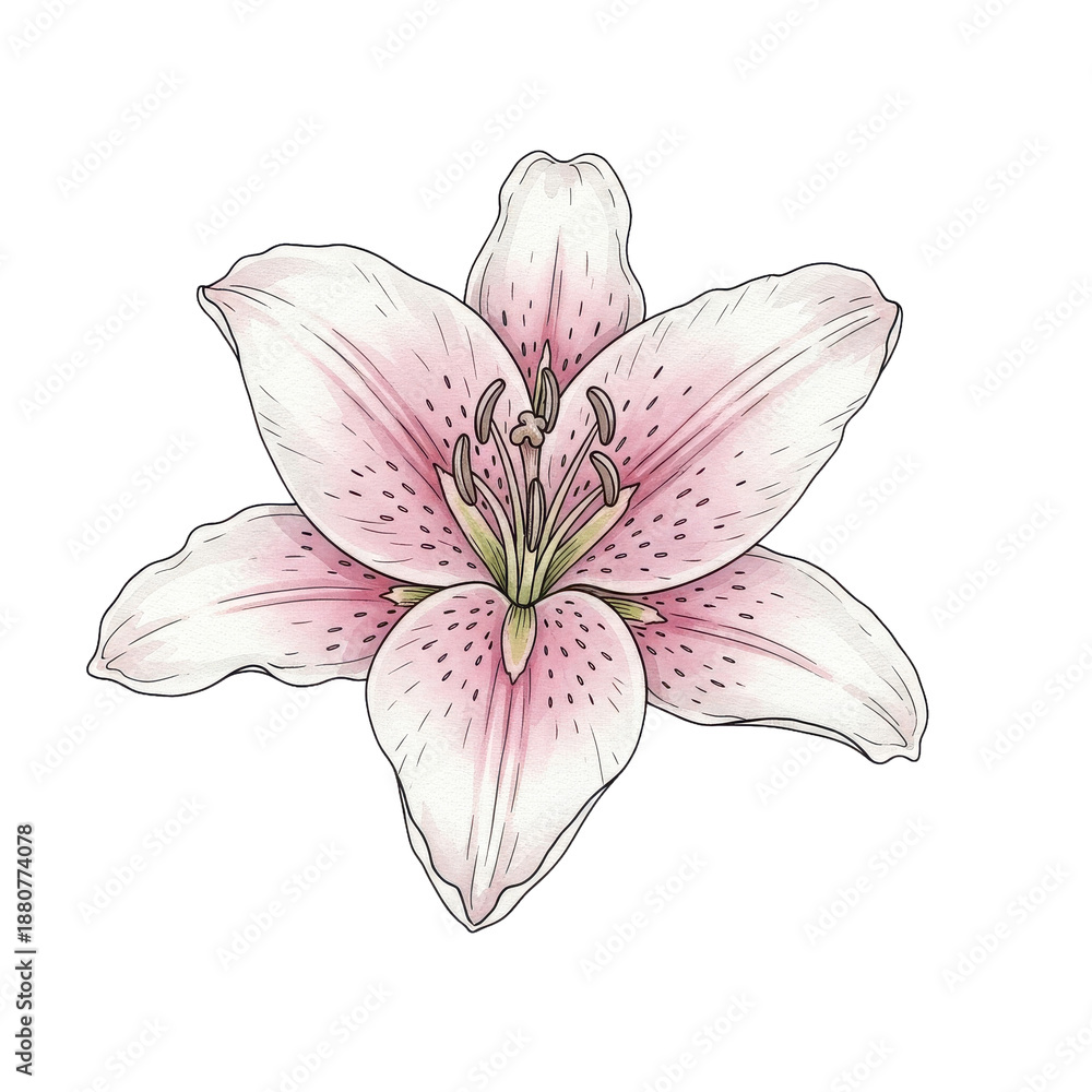 Obraz premium Pink Lily Flower Isolated Black Background