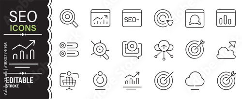 Search engine optimization and web marketing line icon collection
