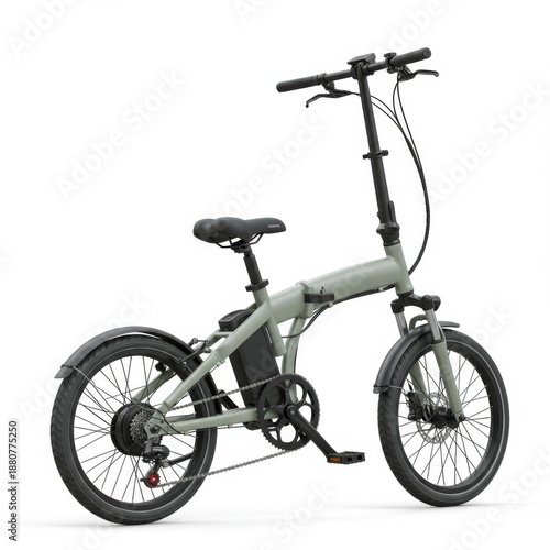 Folding Electric Bicycle in Gray Color with Black Details on White Background
