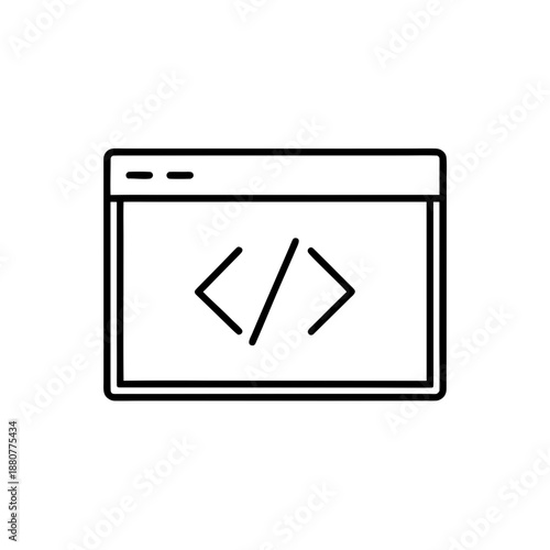 Code symbol inside browser window outline on transparent background silhouette