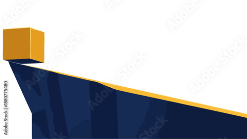 golden cube balancing on dark blue geometric shape illustrating business stability financial risk and strategic planning