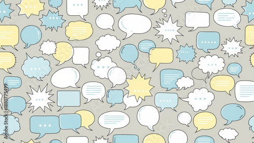 Colorful speech bubbles on gray background for conversation