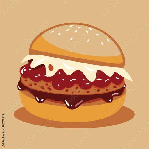Cartoon hamburger with cheese and sauces
