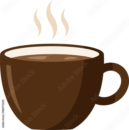 Steaming Hot Coffee Cup Illustration in Dark Brown Ceramic Mug Isolated on White Background wfh
