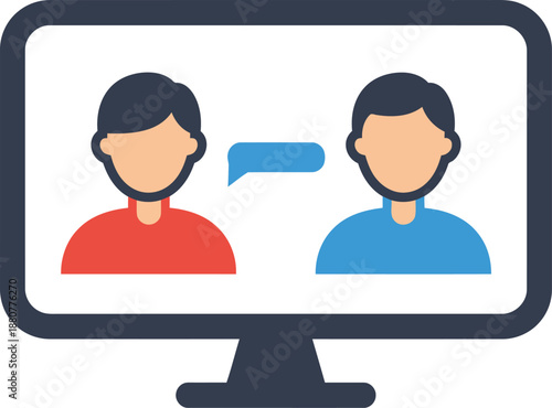 Online Business Communication Two People Chatting on Computer Screen Icon for Video Conference wfh