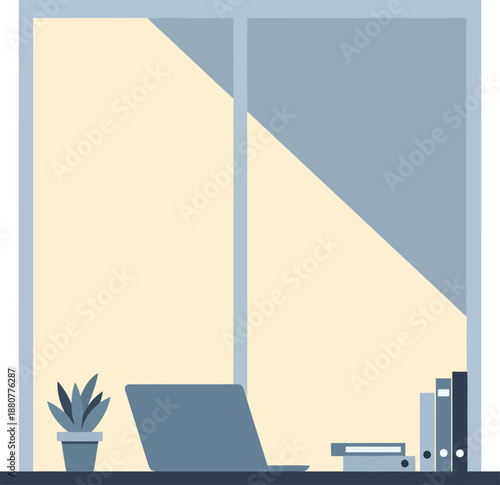 Minimalist Home Office Setup with Laptop and Sunlight Streaming Through Window wfh