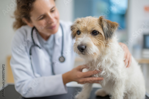 A veterinarian is giving a new pet owner advice, explaining proper diet and exercise to keep their dog healthy