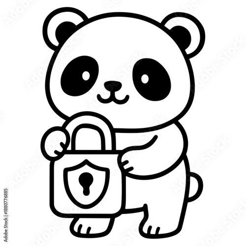 Cybersecurity Panda Line Art Vector Illustration (Security Expert Character)