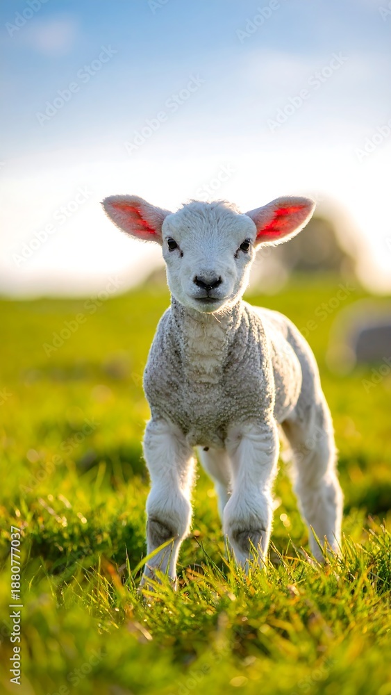 Fototapeta premium Adorable lamb in a field