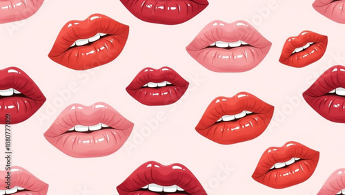 Vibrant red and pink lips pattern on light background