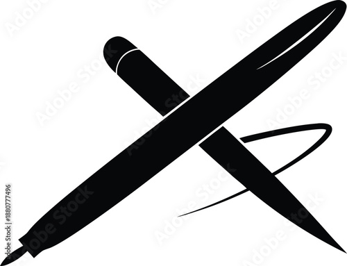 Stylized black marker and pen crossed x writing tool silhouette