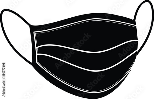Black disposable medical face mask illustration, Coronavirus pandemic respiratory protection symbol