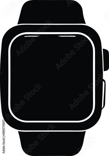 Black smart watch wearable technology icon, Wristband digital device modern accessory