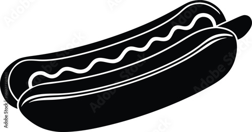 Classic hot dog with condiment silhouette, Simple frankfurter in bun icon
