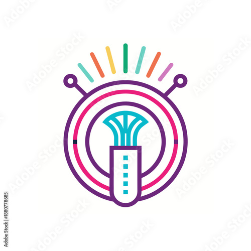 Abstract fiber optic cable with colorful top on transparent background silhouette