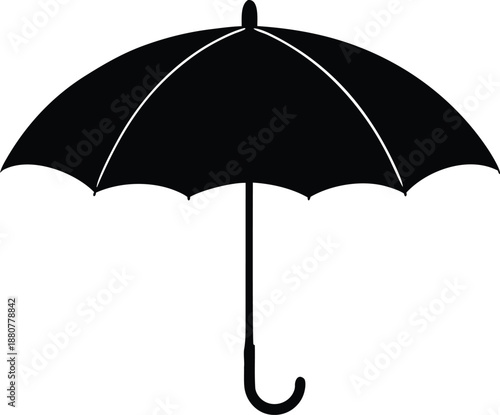 Classic open black umbrella icon design, Stylized dark parasol weather protection sign