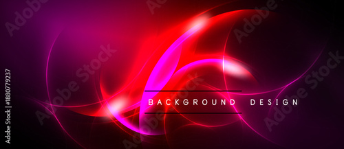 Abstract neon light shapes, vibrant pinks, reds dominate dark background. Text reads background design. Modern, energetic visual.