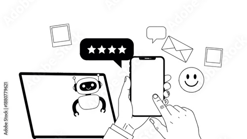 customer service chatbot interaction receives positive four-star rating on a smartphone illustrating digital feedback and support systems online.
