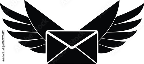 Flying mail envelope logo icon, Speedy communication delivery pictogram