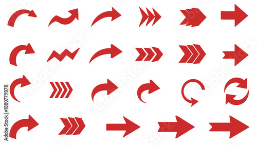 red arrow icons for web design and user interface elements indicating direction flow progress and navigation on digital platforms and applications.