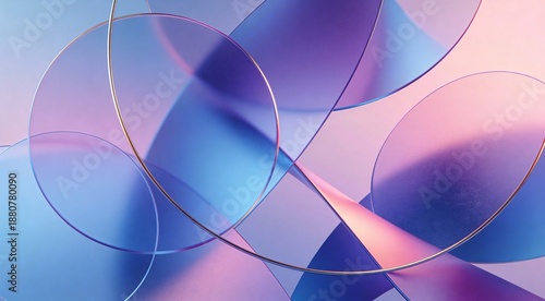 Abstract 3D glass circles with blue and purple gradient background