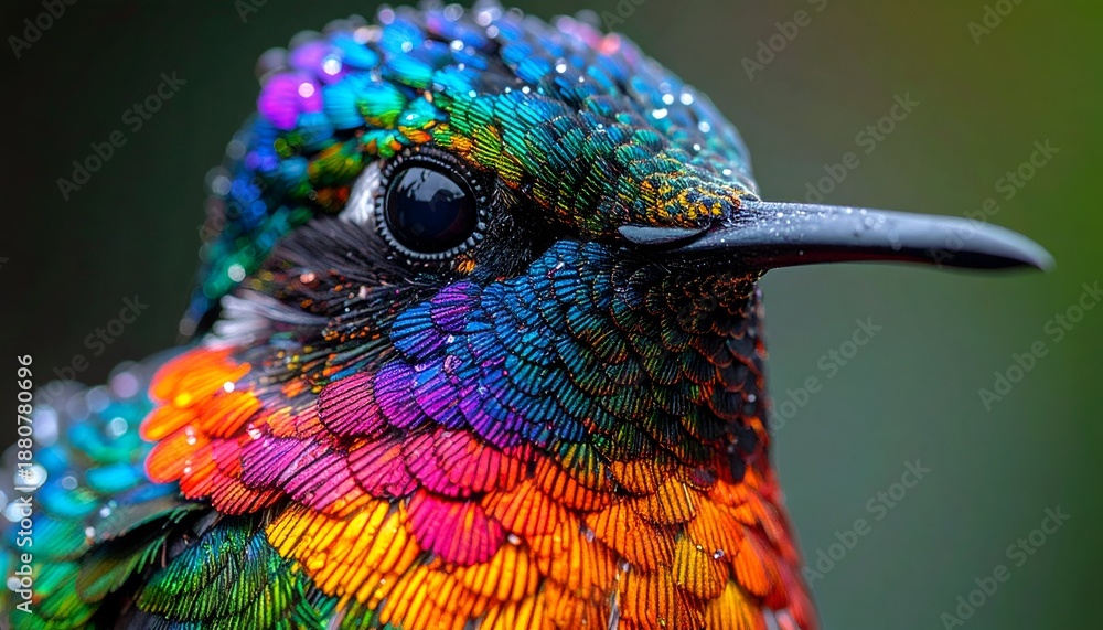 Fototapeta premium A vibrant close-up of a multicolored hummingbird displaying shimmering feather details