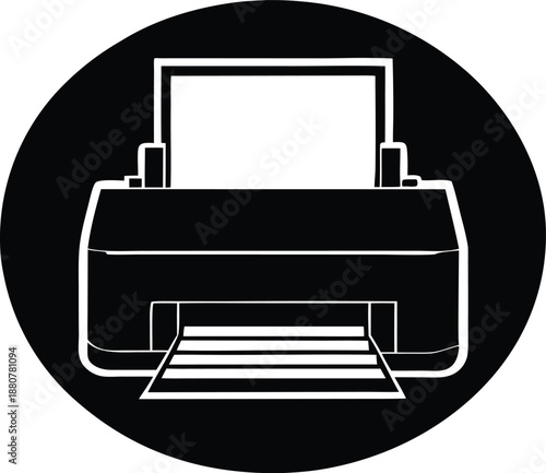 Printer icon symbol black white, Print output electronic office equipment
