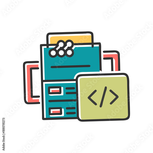 Illustration of server and code symbol icon