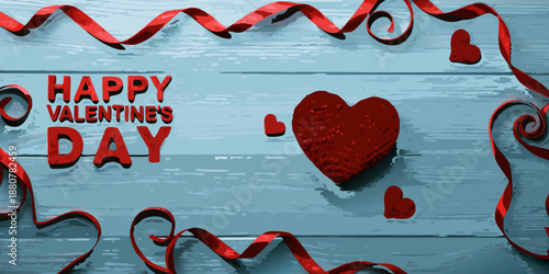 happy valentine s day celebration with red hearts on blue background