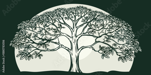 a tree with many branches and leaves on a dark green background