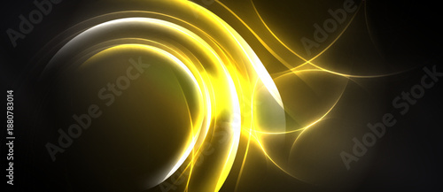 Abstract golden lines swirl, creating dynamic energy. Bright curves contrast dark background. Smooth gradients suggest movement, light.