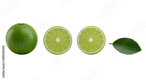 Green Lime Fruit Slices Isolated on Transparent Background