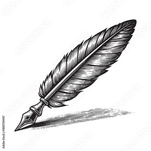 Detailed Engraving Style Illustration of quill pen engraving vector illustration.