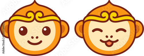 Sun Wukong, Monkey King, Chinese legendary character. Cute cartoon face icon, simple flat vector illustration.